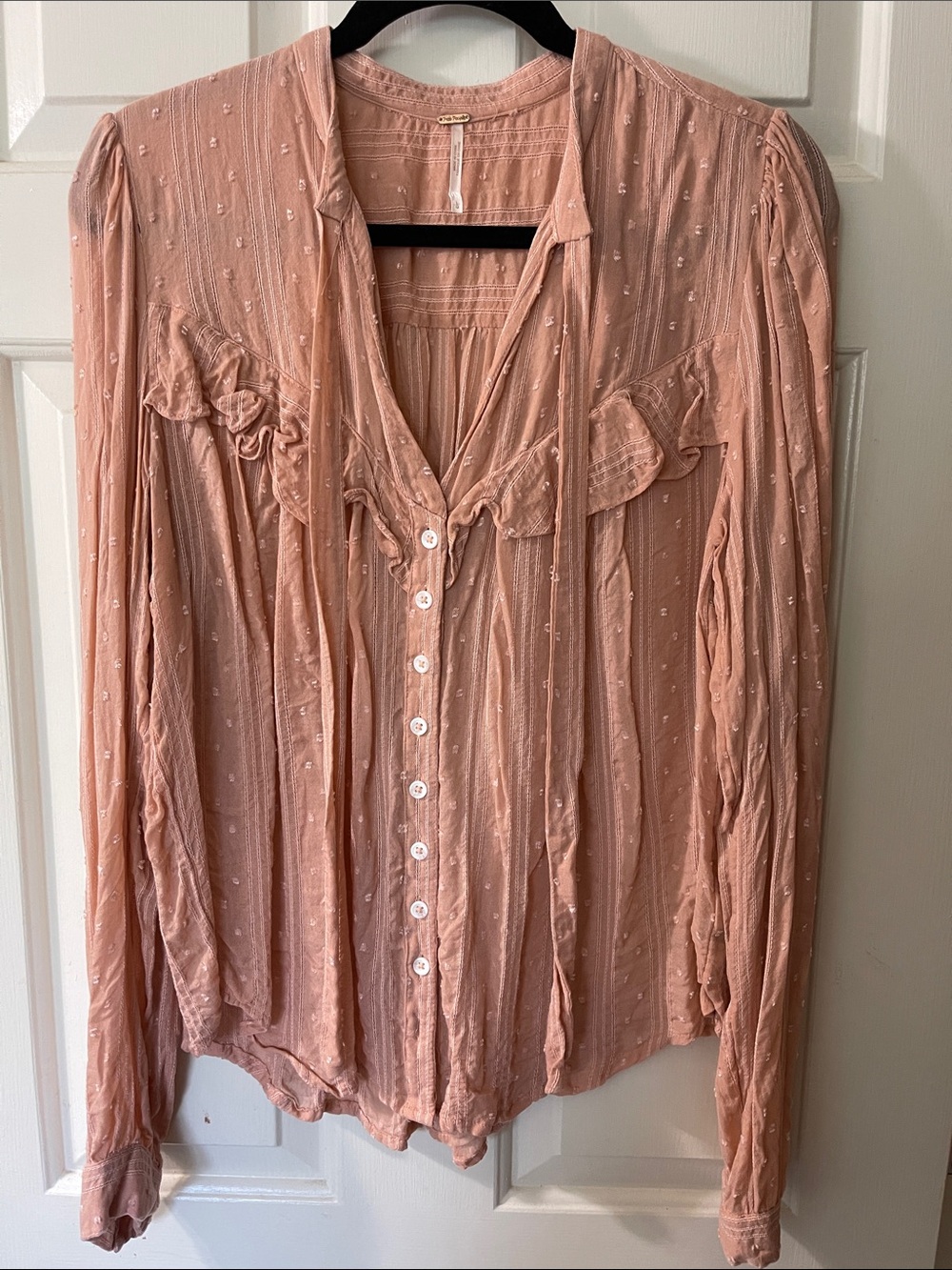 Free People Blush Pink Ruffled Button-Down Blouse